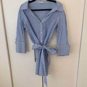 Alice + Olivia Blue and White Striped Shirt